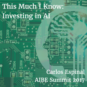 Investing in AI, Carlos Espinal speaking at the AIBE Summit 2017